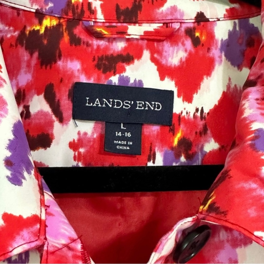 Land's End Women's Raincoat Trench Pink Purple Poppy Large 12 - 14